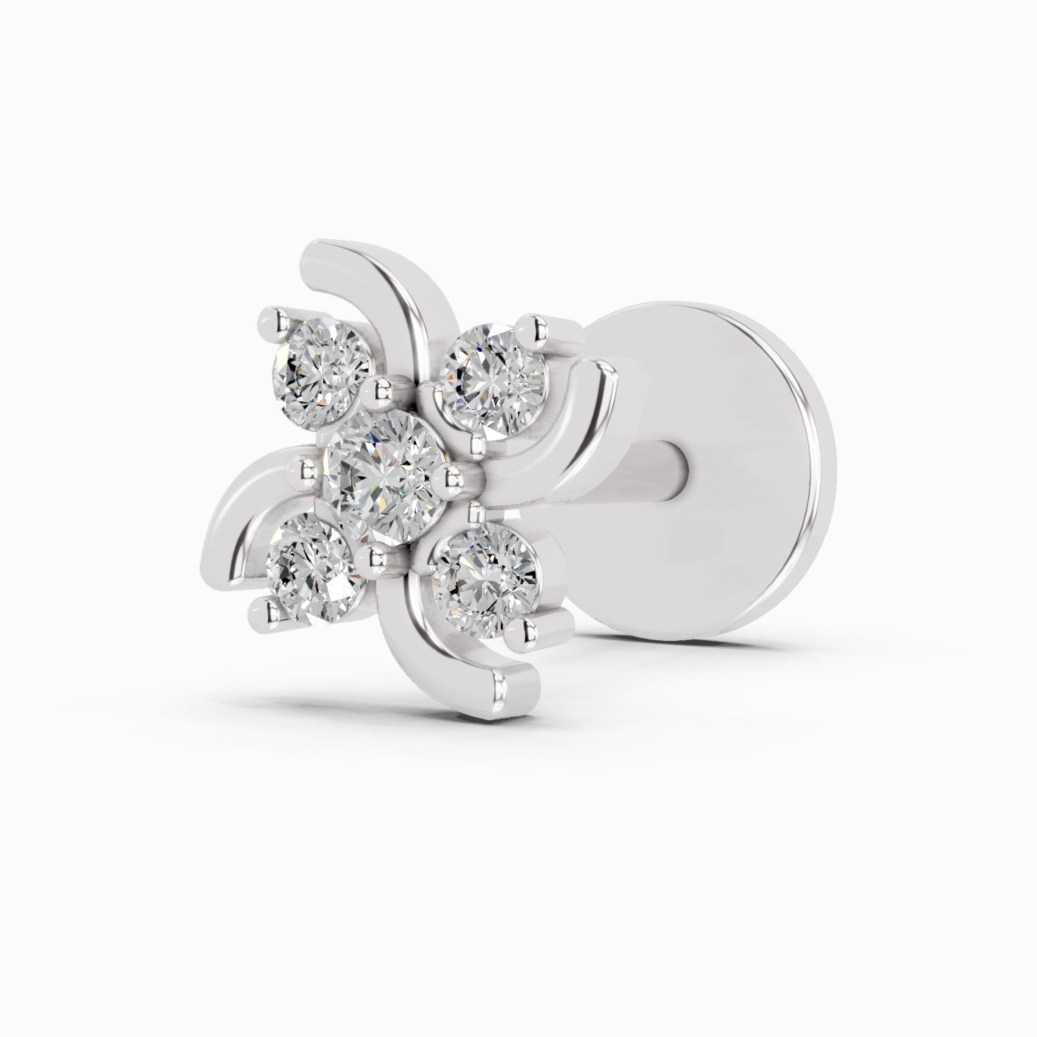 0.06 Ct Floral Stud Nose Pin 14K - White Gold