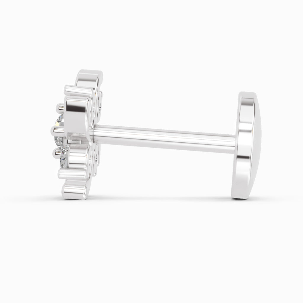 0.06 Ct Floral Stud Nose Pin 14K - White Gold