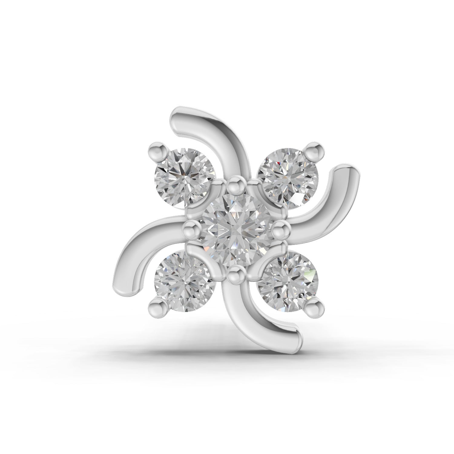 0.06 Ct Floral Stud Nose Pin 14K - White Gold