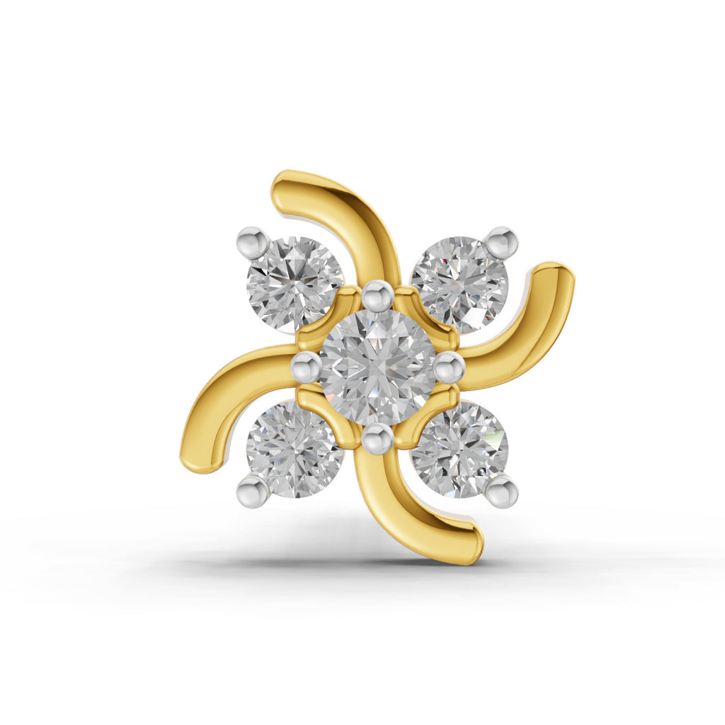 0.06 Ct Floral Stud Nose Pin 14K