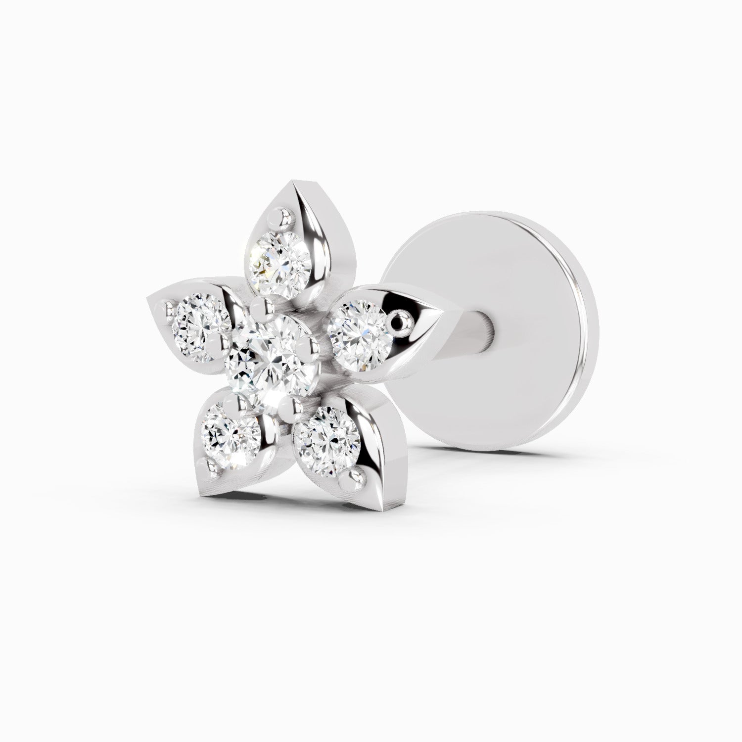 0.06 Carat Floral Stud Nose Pin 14K - White Gold
