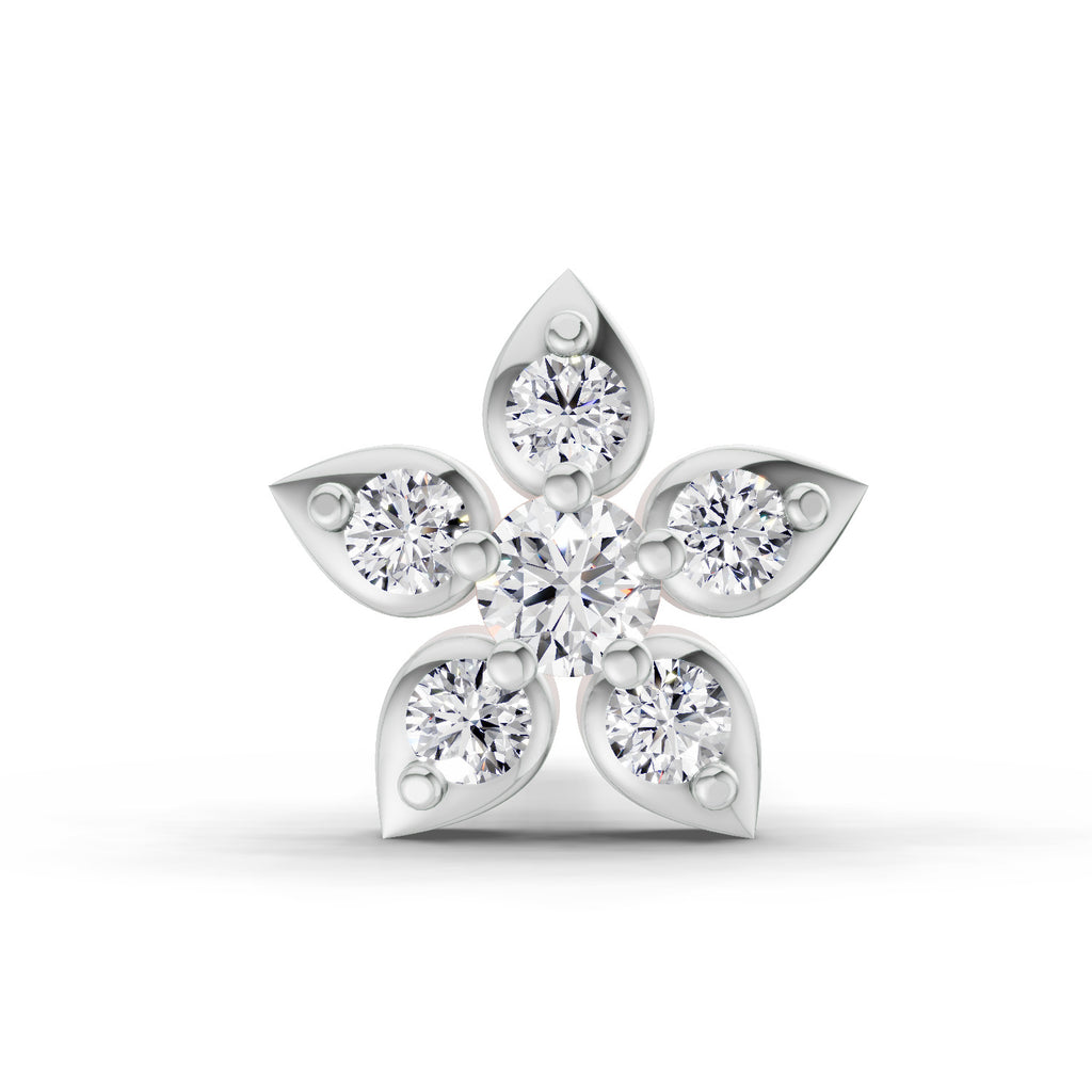 0.06 Carat Floral Stud Nose Pin 14K - White Gold