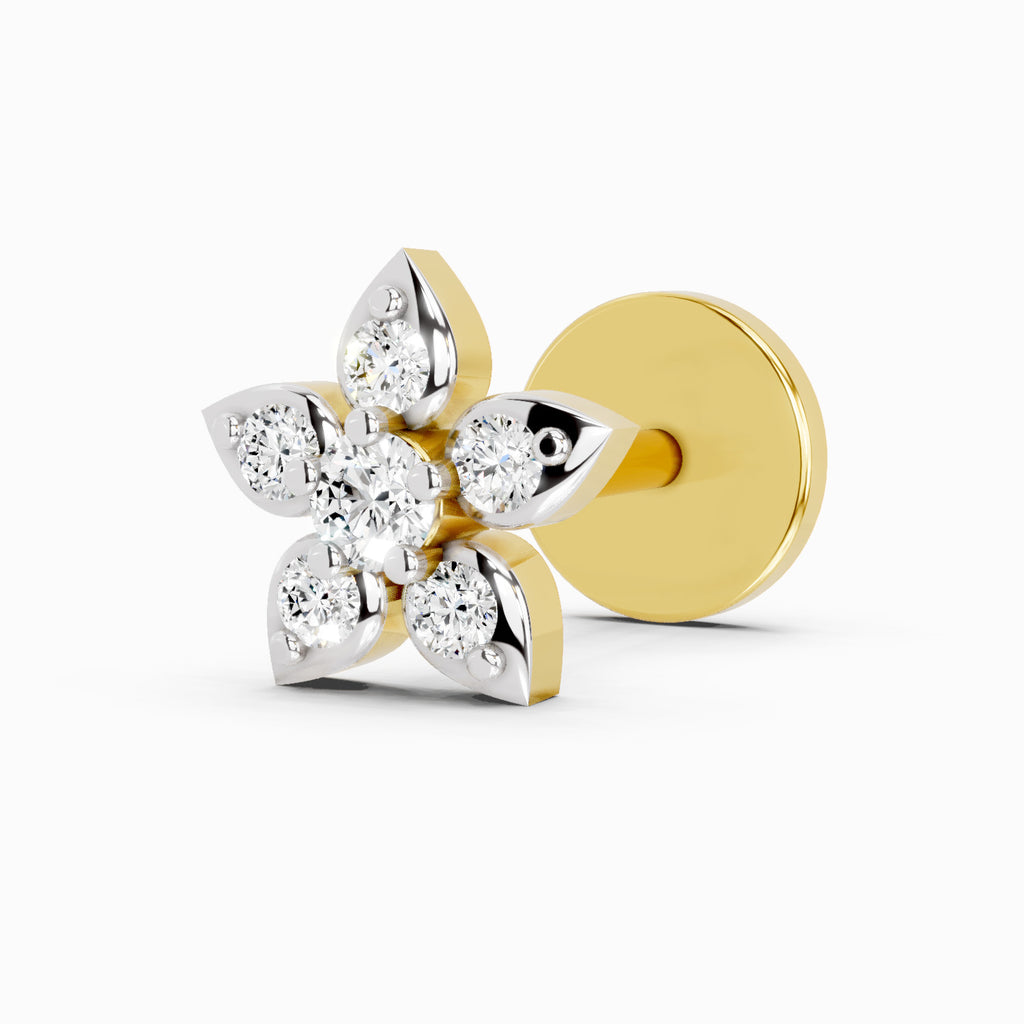 0.06 Carat Floral Stud Nose Pin 14K