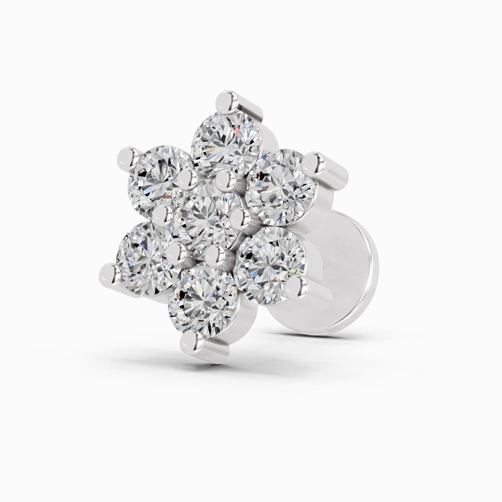 0.48 Carat floral cluster Diamond Nose Pin 14K - White Gold