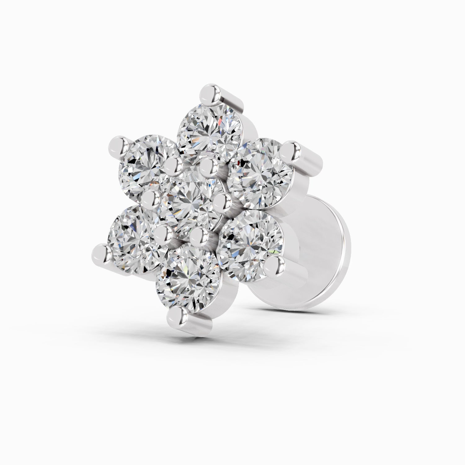 0.48 Carat floral cluster Diamond Nose Pin 14K - White Gold
