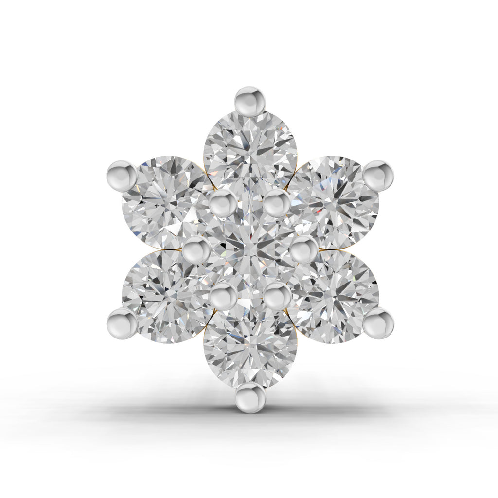 0.48 Carat floral cluster Diamond Nose Pin 14K - White Gold