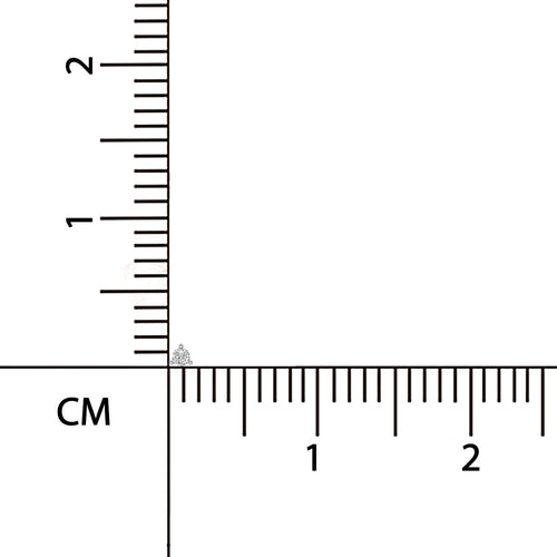 A close-up of a ruler showing centimeter markings, with a small light gray triangular product placed near the zero mark on the vertical scale and horizontal scale labeled in CM.