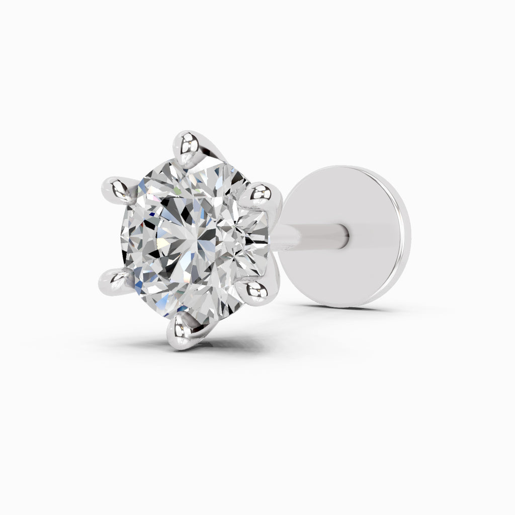 0.15 Carat 6 Prong Solitaire Diamond Nose Pin 14K - White Gold