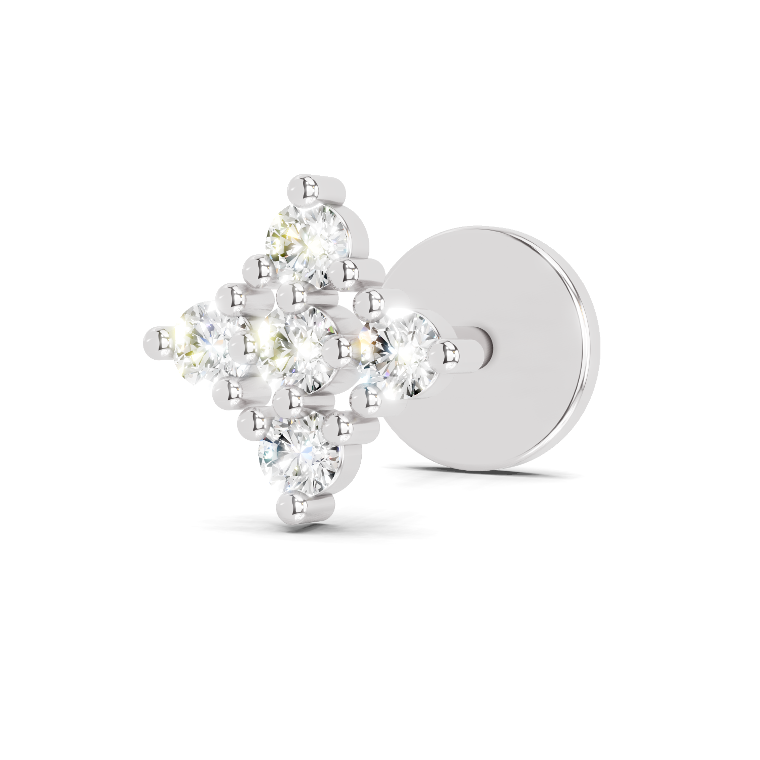 0.08 Carat Kite Cluster Labret Nosepin 14K - White Gold