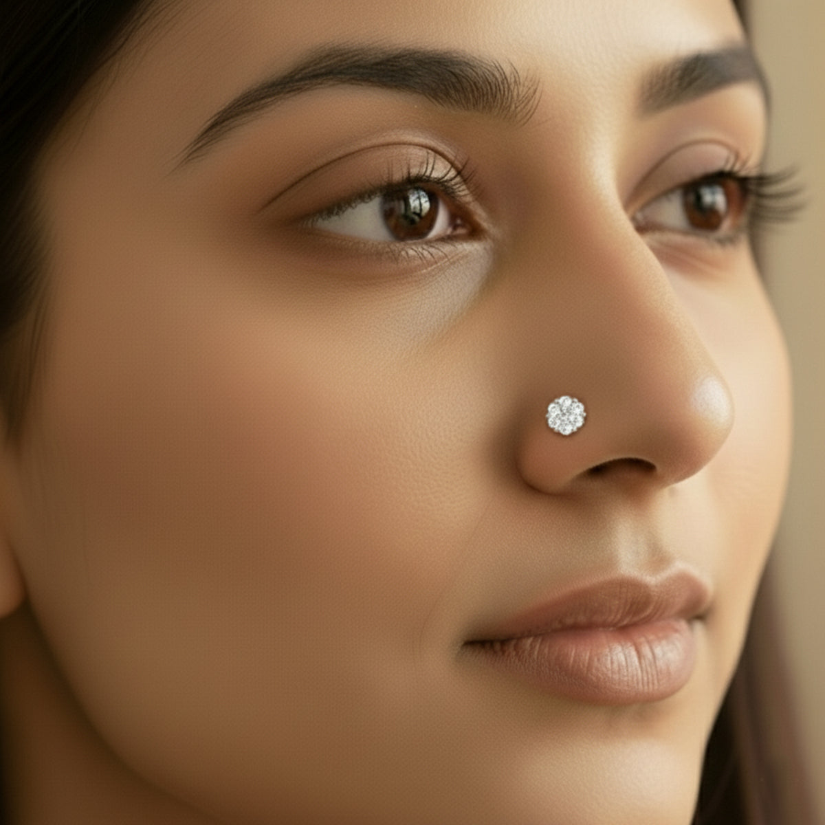 Glistening Petal Cluster Diamond Nose Pin
