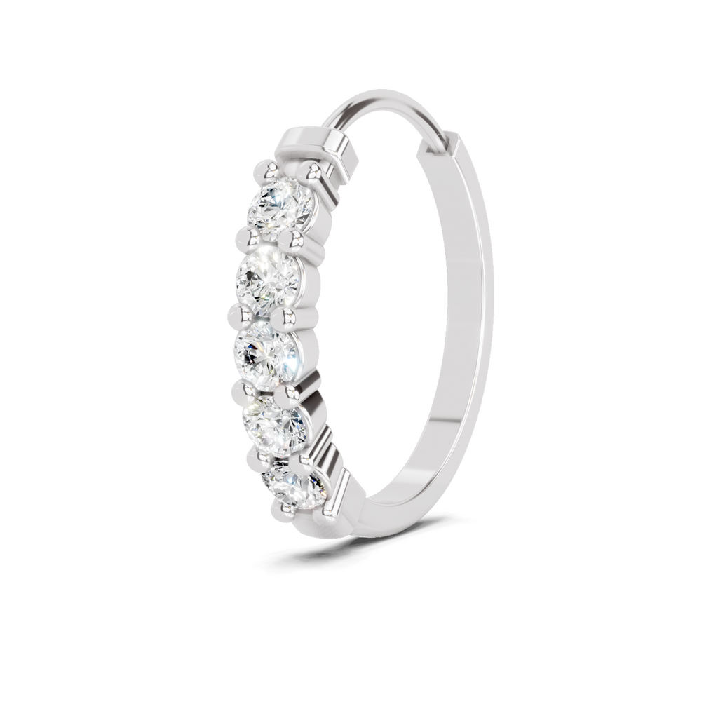 0.06 Carat Luna Round Diamond Hoop Nose Pin 14K - White Gold