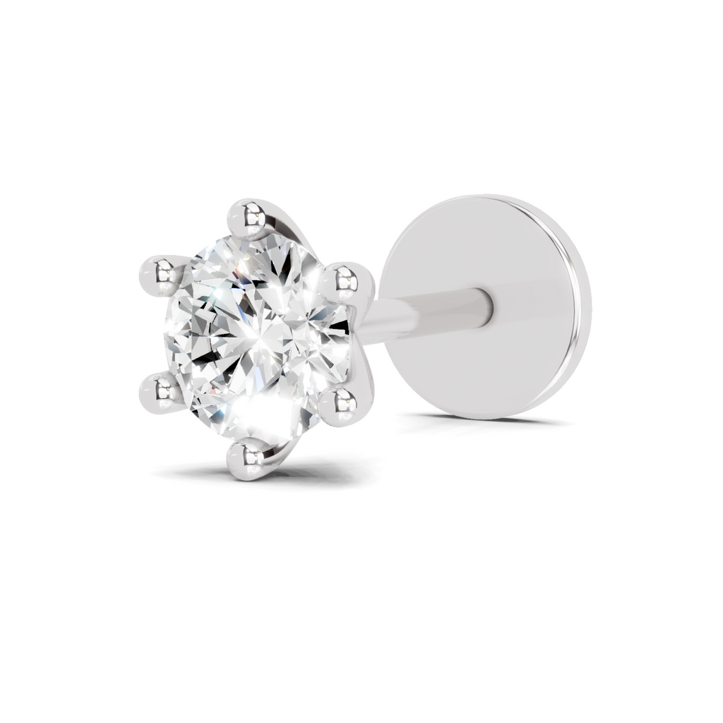0.25 Carat Six Prong Solitaire Diamond Nose Pin 14K - White Gold