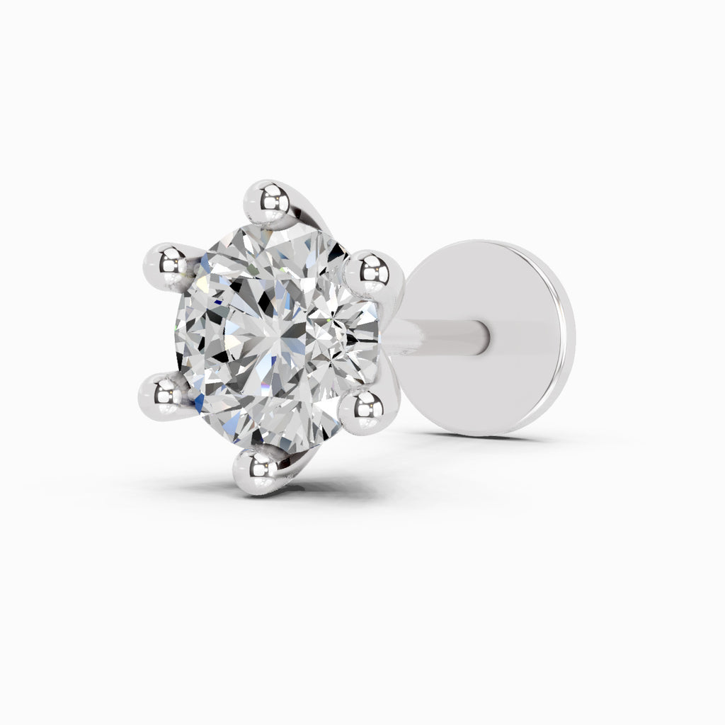 0.06 Carat 6 Prong Solitaire Diamond Nose Pin 14K - White Gold