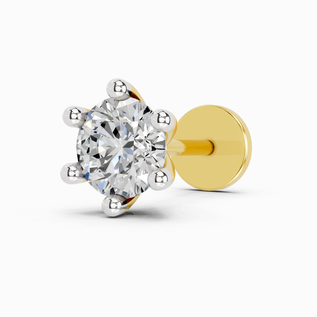 0.06 Carat 6 Prong Solitaire Diamond Nose Pin 14K