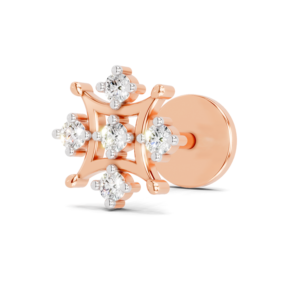 0.08 Carat Snowflake Diamond Nose Pin 14K Screw - Rose Gold