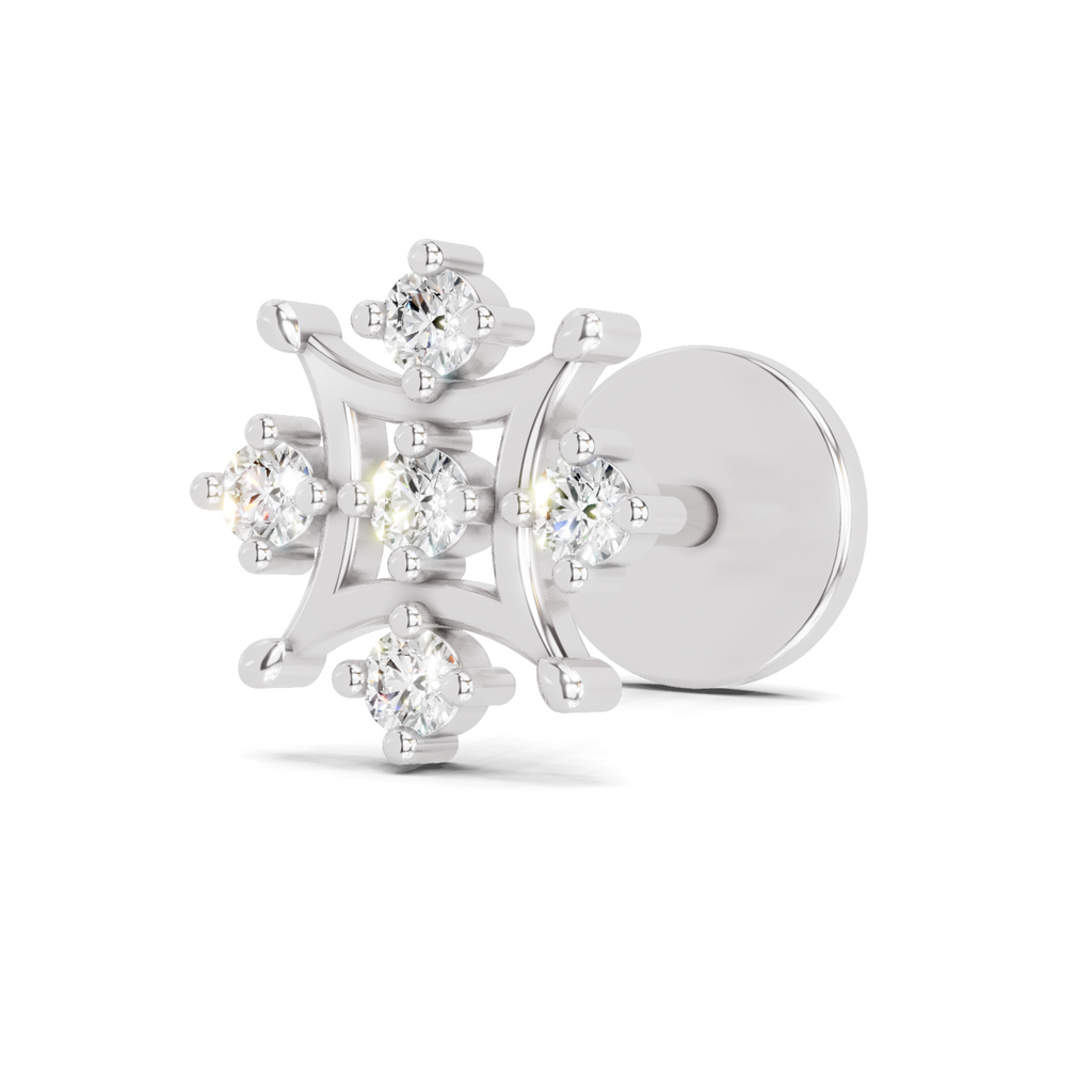 0.08 Carat Snowflake Diamond Nose Pin 14K Screw - White Gold