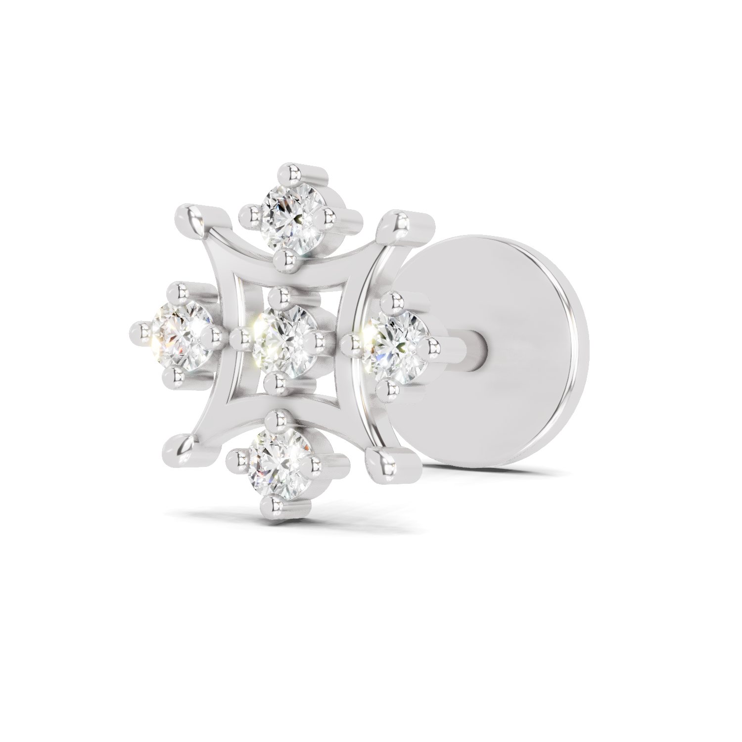 0.08 Carat Snowflake Diamond Nose Pin 14K Screw - White Gold