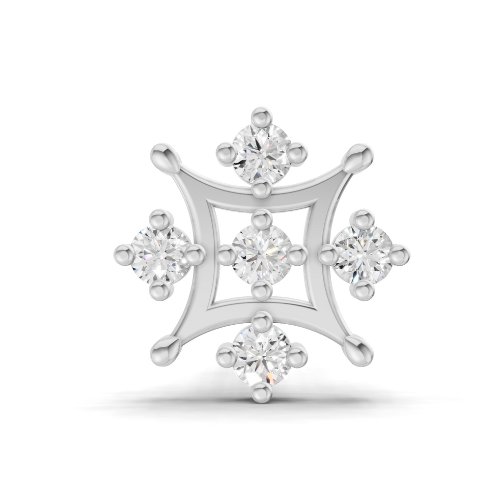 0.08 Carat Snowflake Diamond Nose Pin 14K Screw - White Gold
