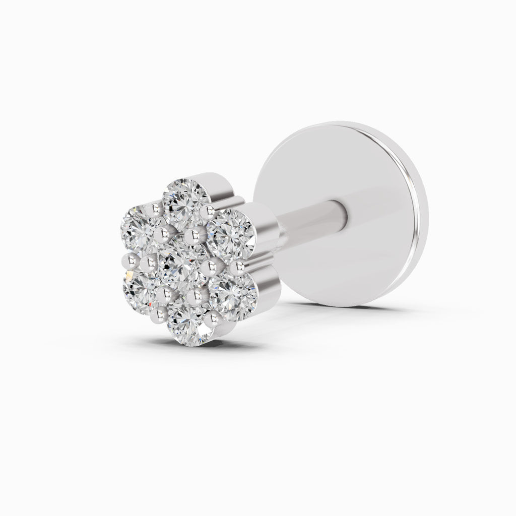 0.10 Carat Floral Diamond Nose Pin 14K - White Gold