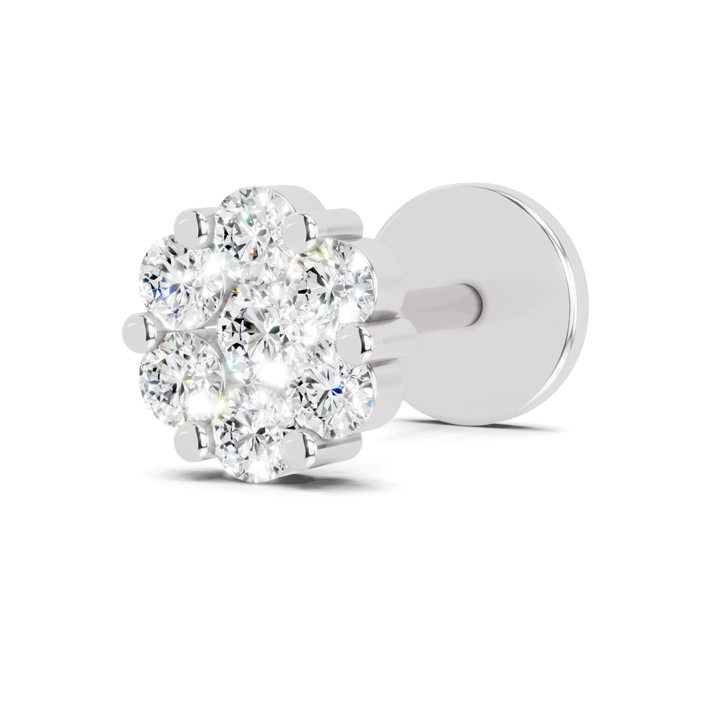 0.09 Carat Floral Nose Pin 14K Screw - White Gold