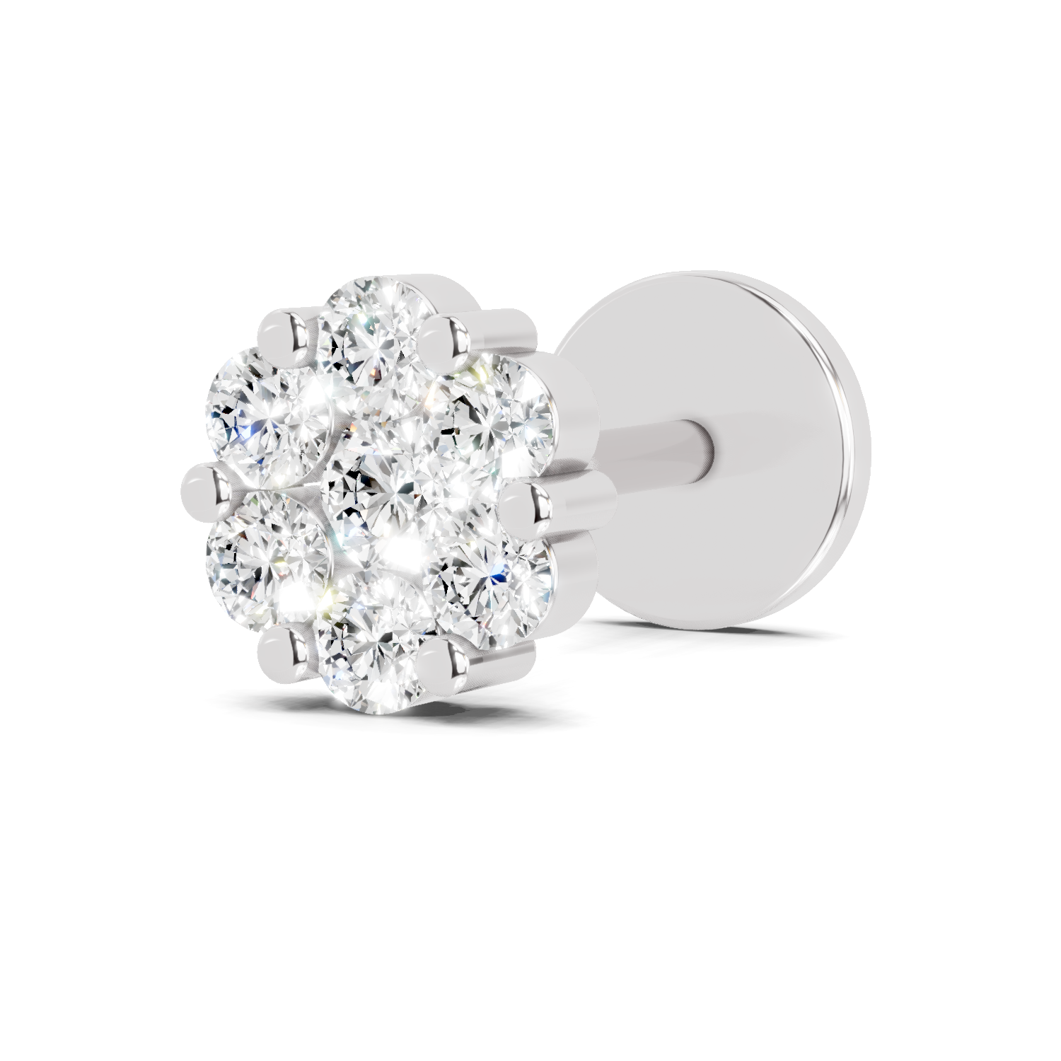 0.09 Carat Floral Nose Pin 14K Screw - White Gold