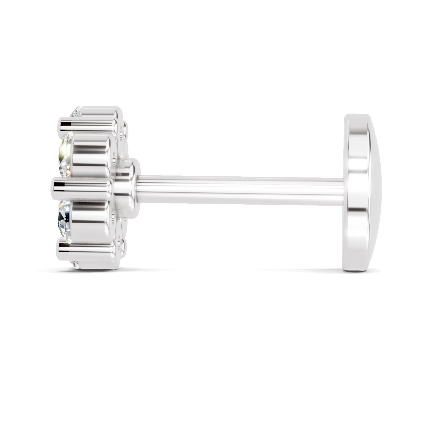 0.09 Carat Floral Nose Pin 14K Screw - White Gold