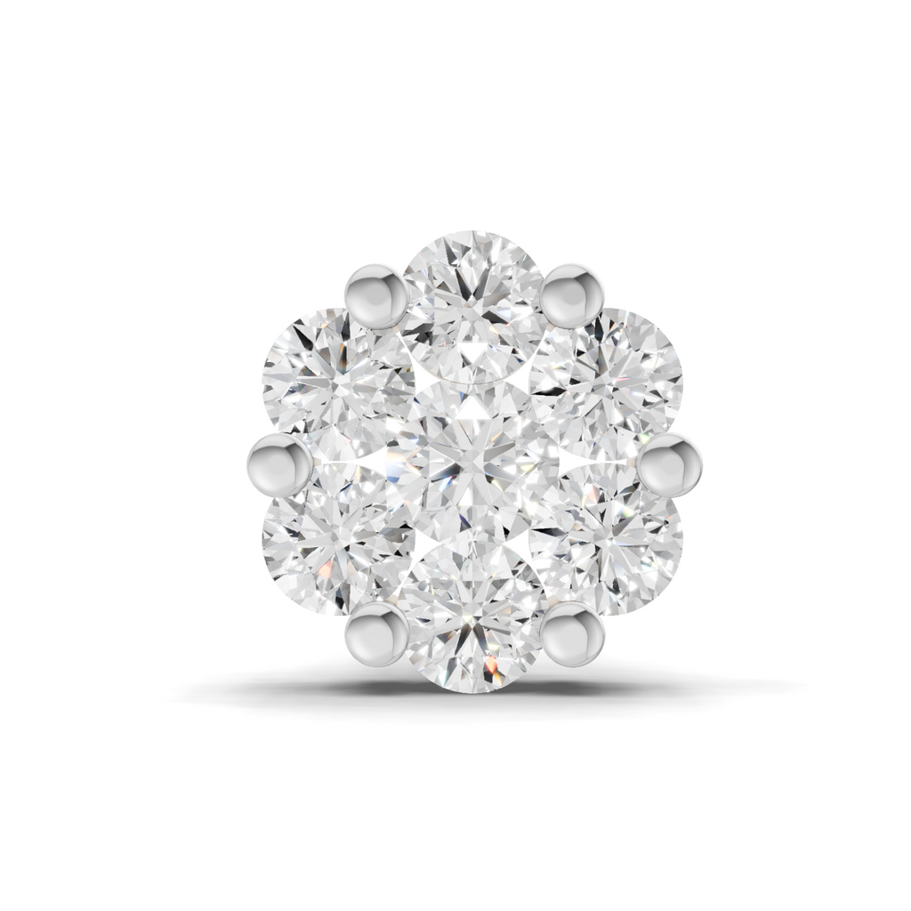 0.09 Carat Floral Nose Pin 14K Screw - White Gold