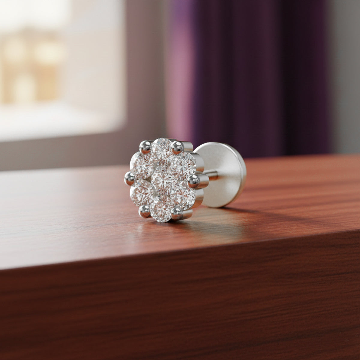 Resplendent Floral Diamond Nose Pin
