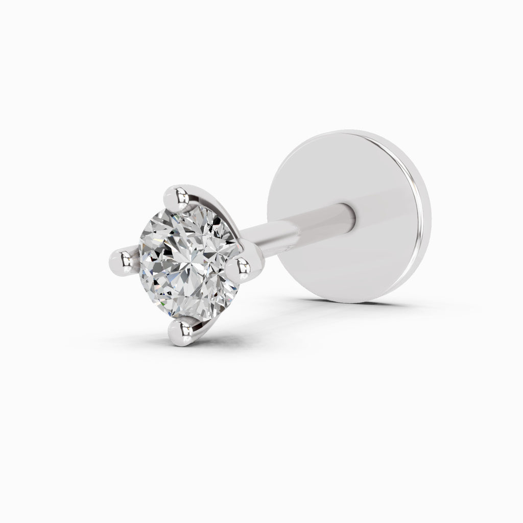 0.03 Carat 4 Prong Solitaire Diamond Nose Pin 14K - White Gold