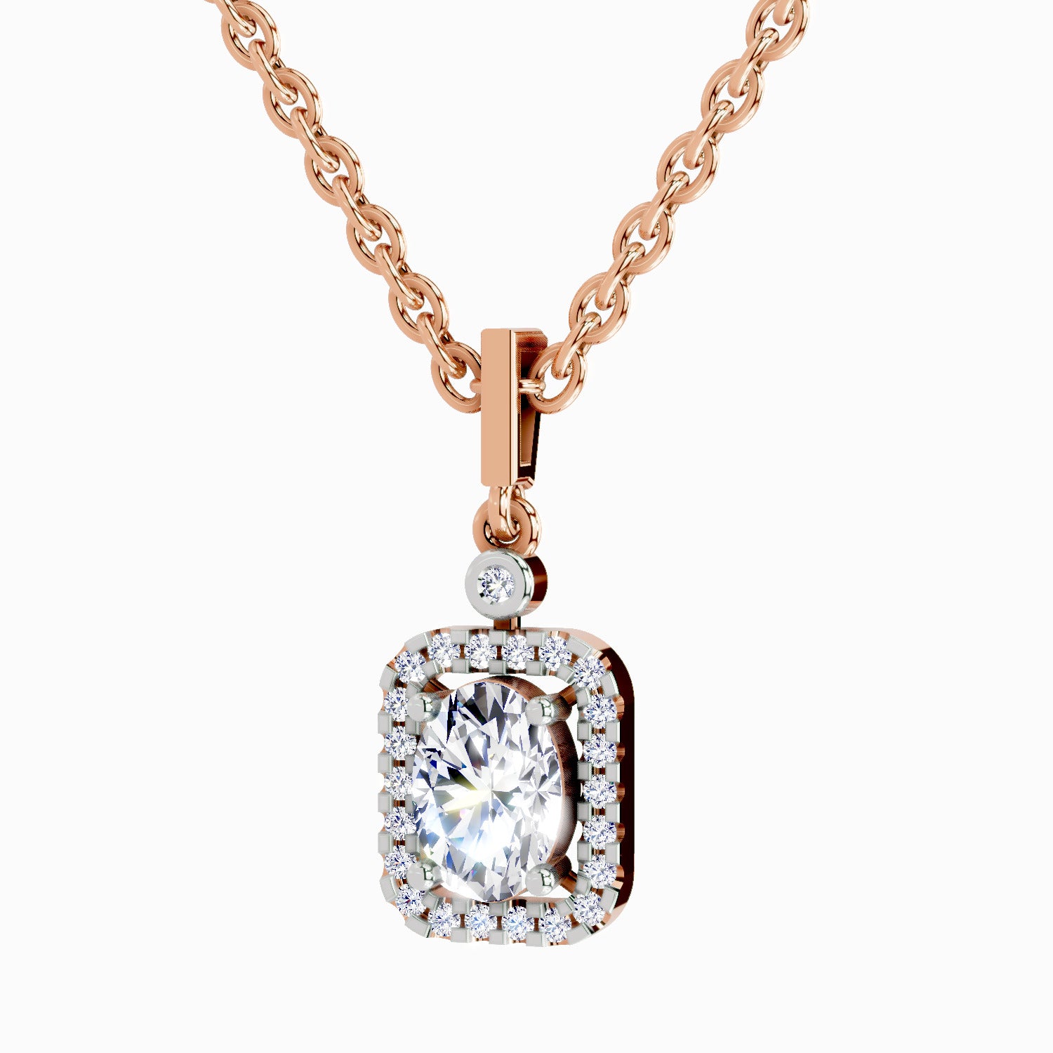 1.02 Carat Oval Halo Shine Pendant 14K - Rose Gold