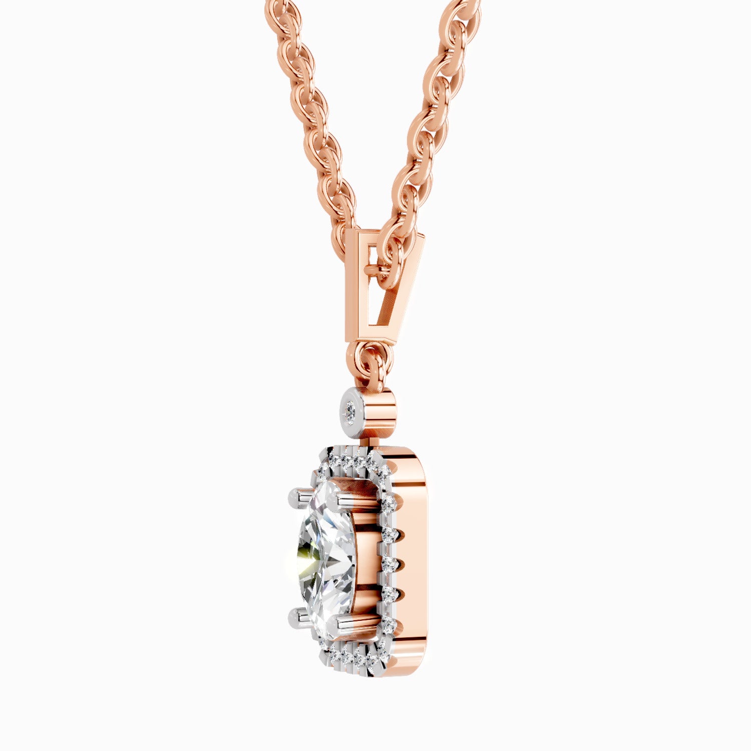 1.02 Carat Oval Halo Shine Pendant 14K - Rose Gold