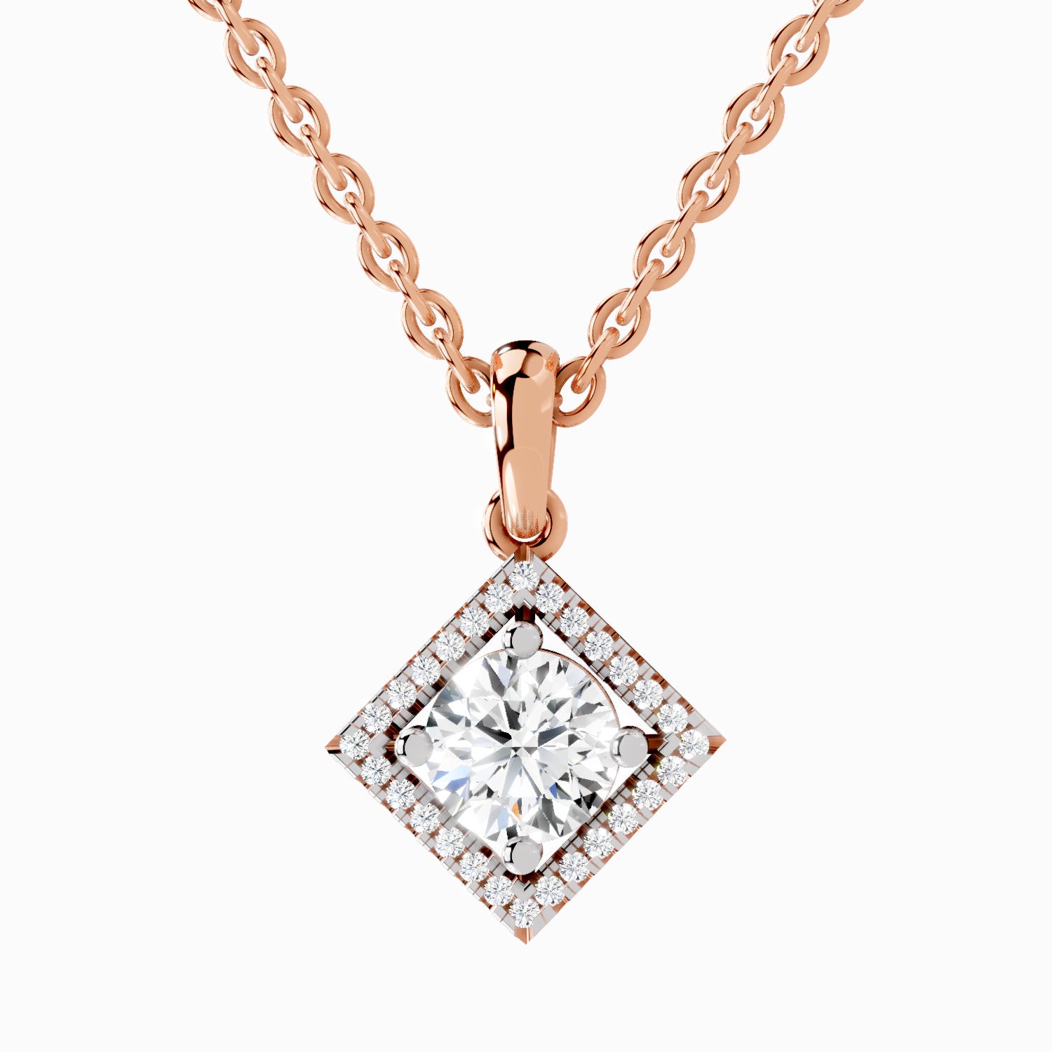 0.9 Carat Halo Pendant 14K Gold - Rose Gold