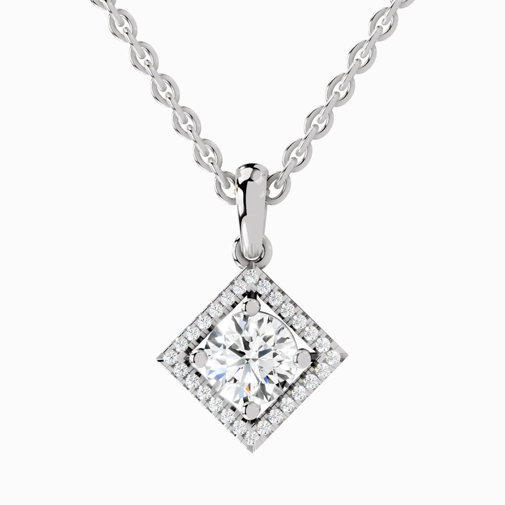 0.9 Carat Halo Pendant 14K Gold - White Gold