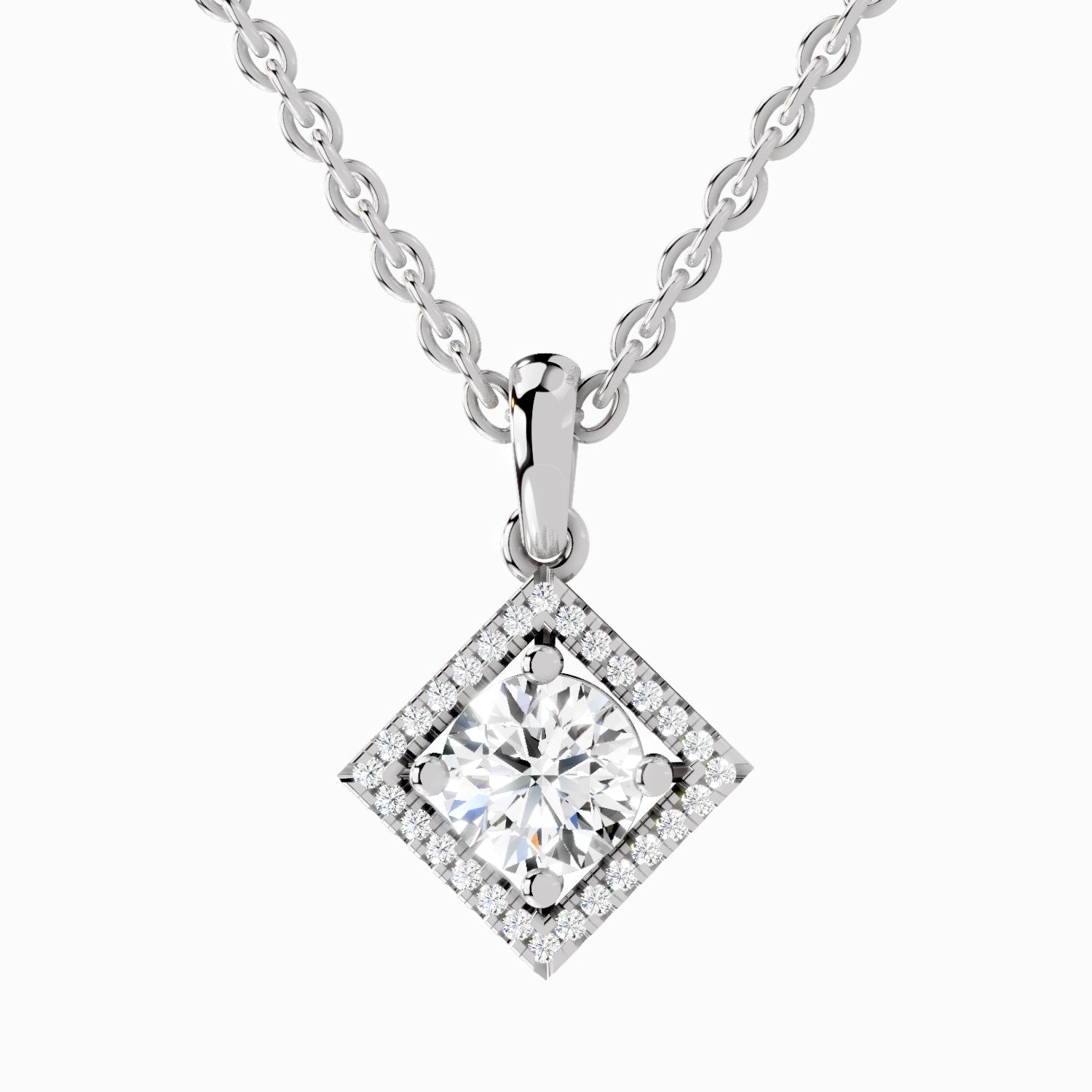 0.9 Carat Halo Pendant 14K Gold - White Gold