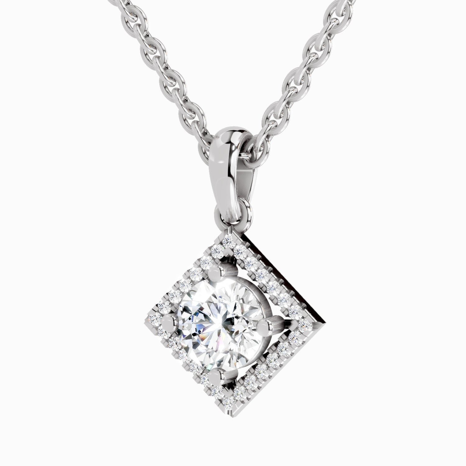 0.9 Carat Halo Pendant 14K Gold - White Gold