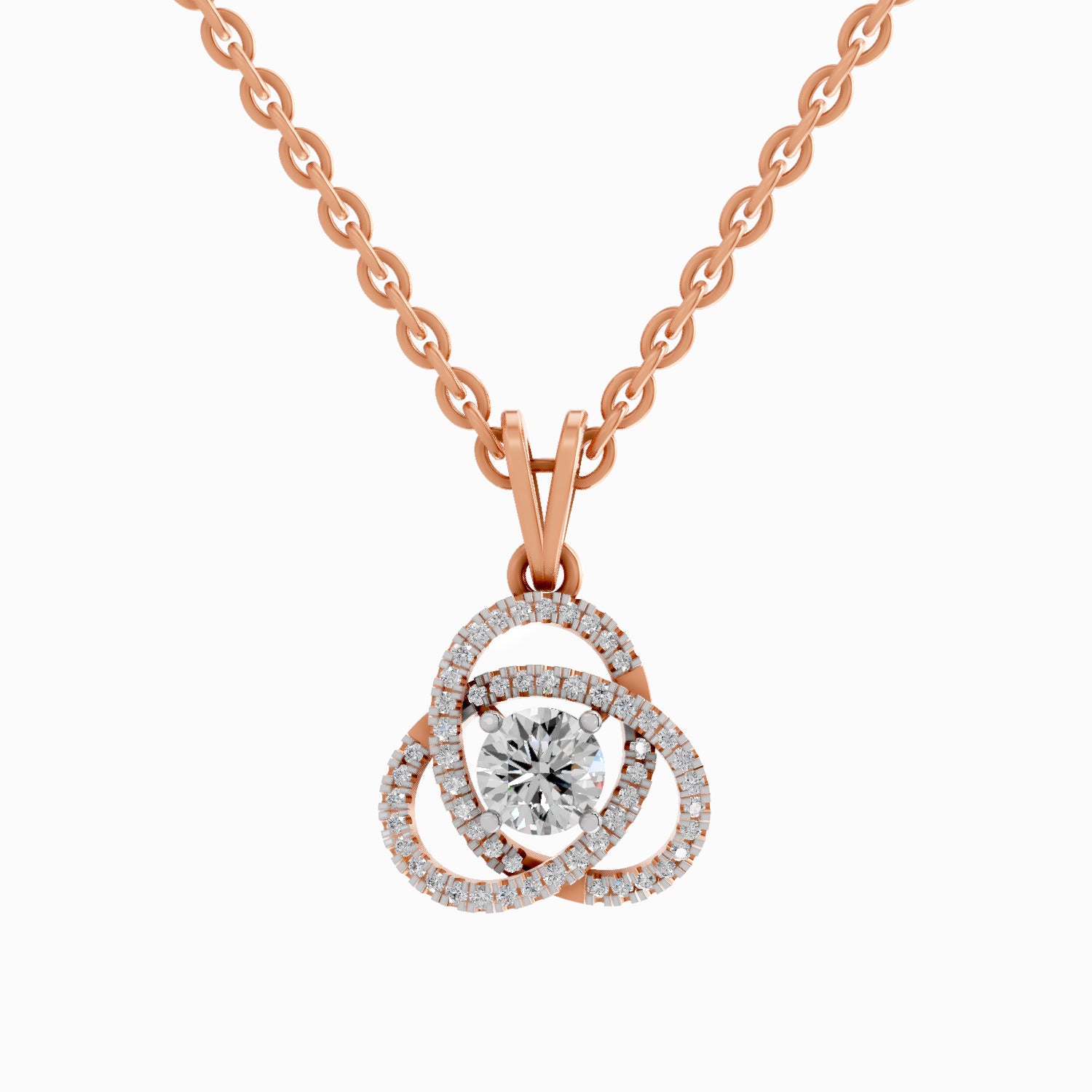0.50 Carat Infinity Knot Halo Diamond Pendant 14K - Rose Gold