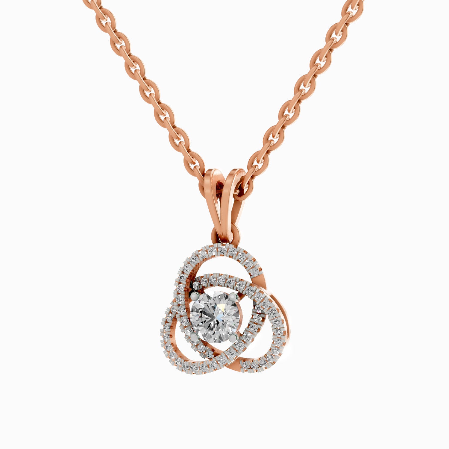 0.50 Carat Infinity Knot Halo Diamond Pendant 14K - Rose Gold