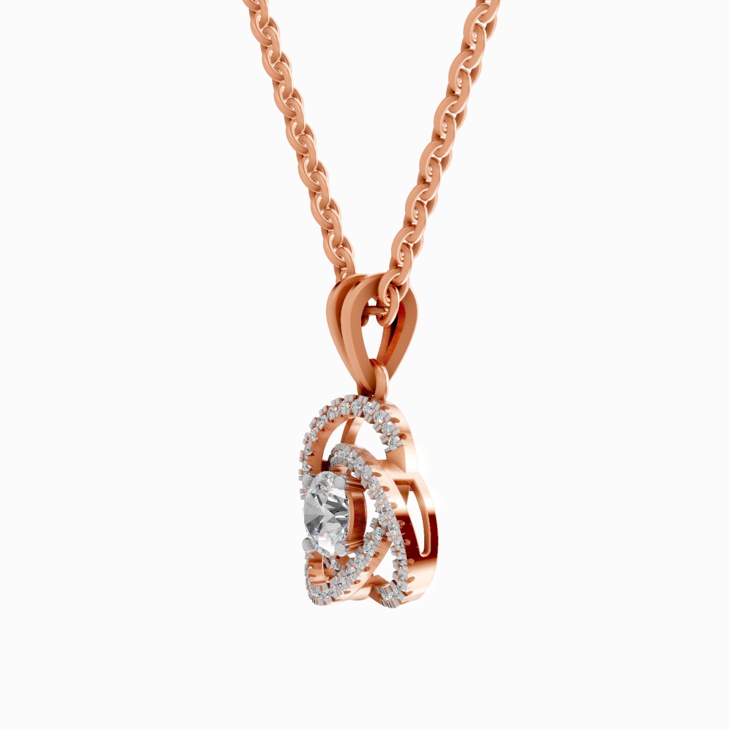 0.50 Carat Infinity Knot Halo Diamond Pendant 14K - Rose Gold