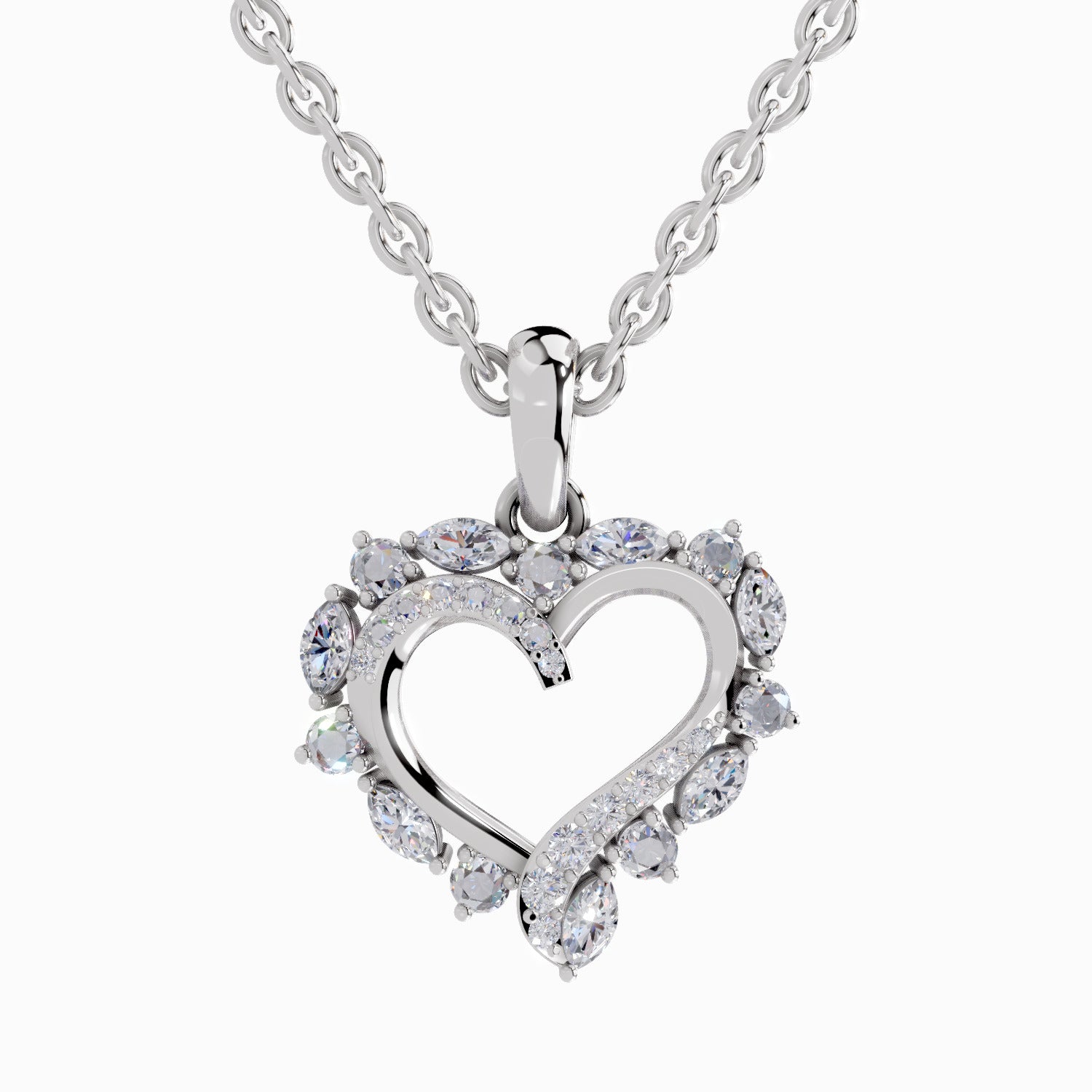 0.91 Carat Heart Shape Pendant 14K - White Gold