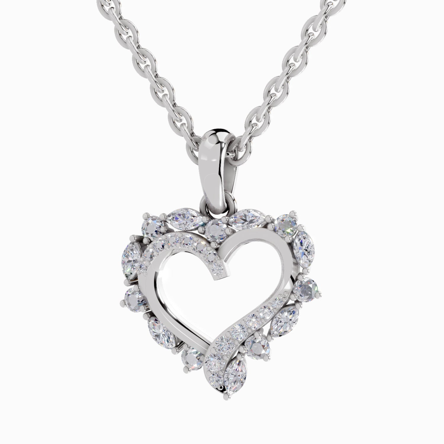 0.91 Carat Heart Shape Pendant 14K - White Gold