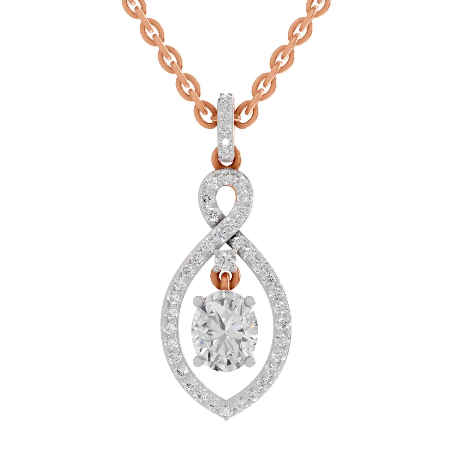 0.82 Carat Oval Infinity Halo Pendant 14K - Rose Gold