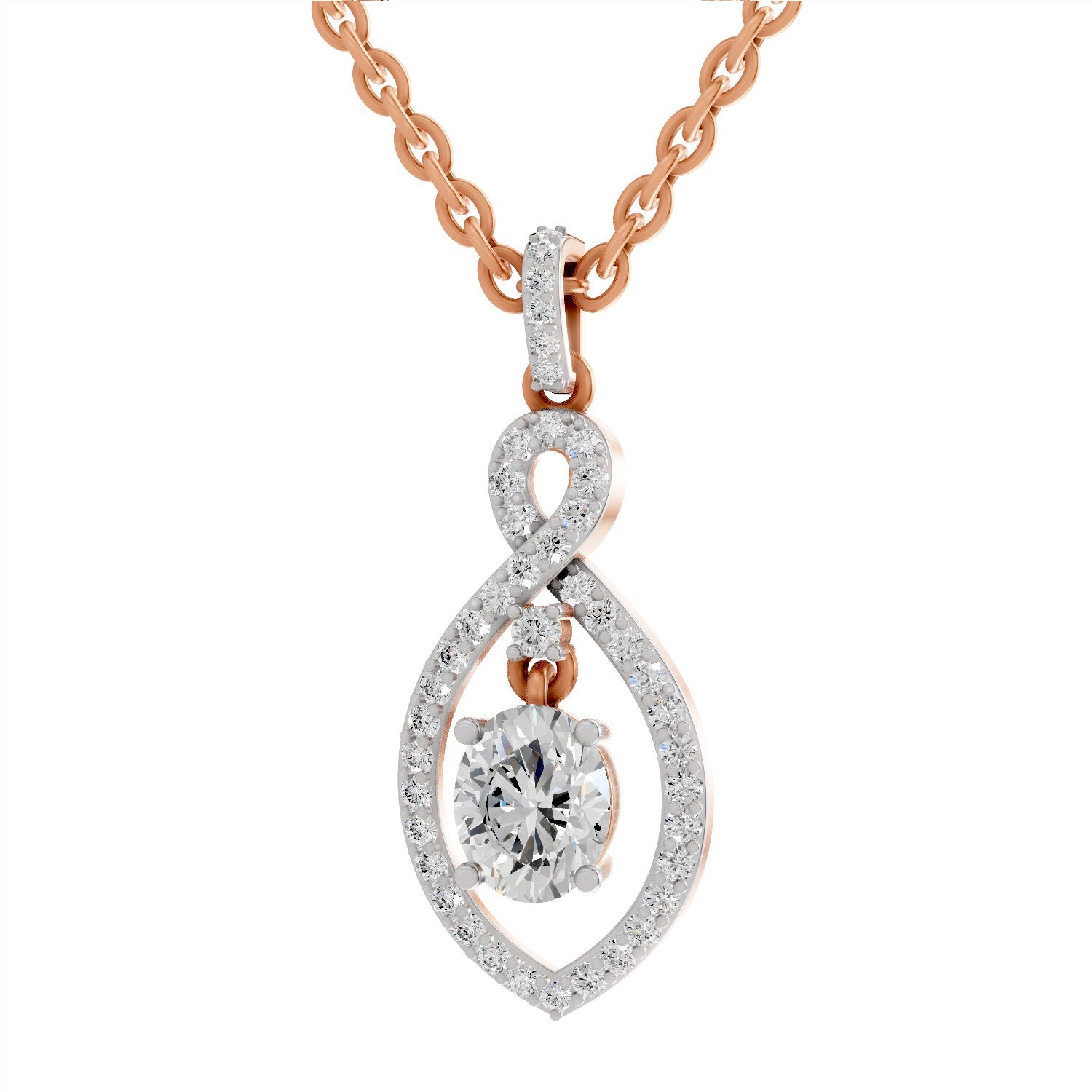 0.82 Carat Oval Infinity Halo Pendant 14K - Rose Gold