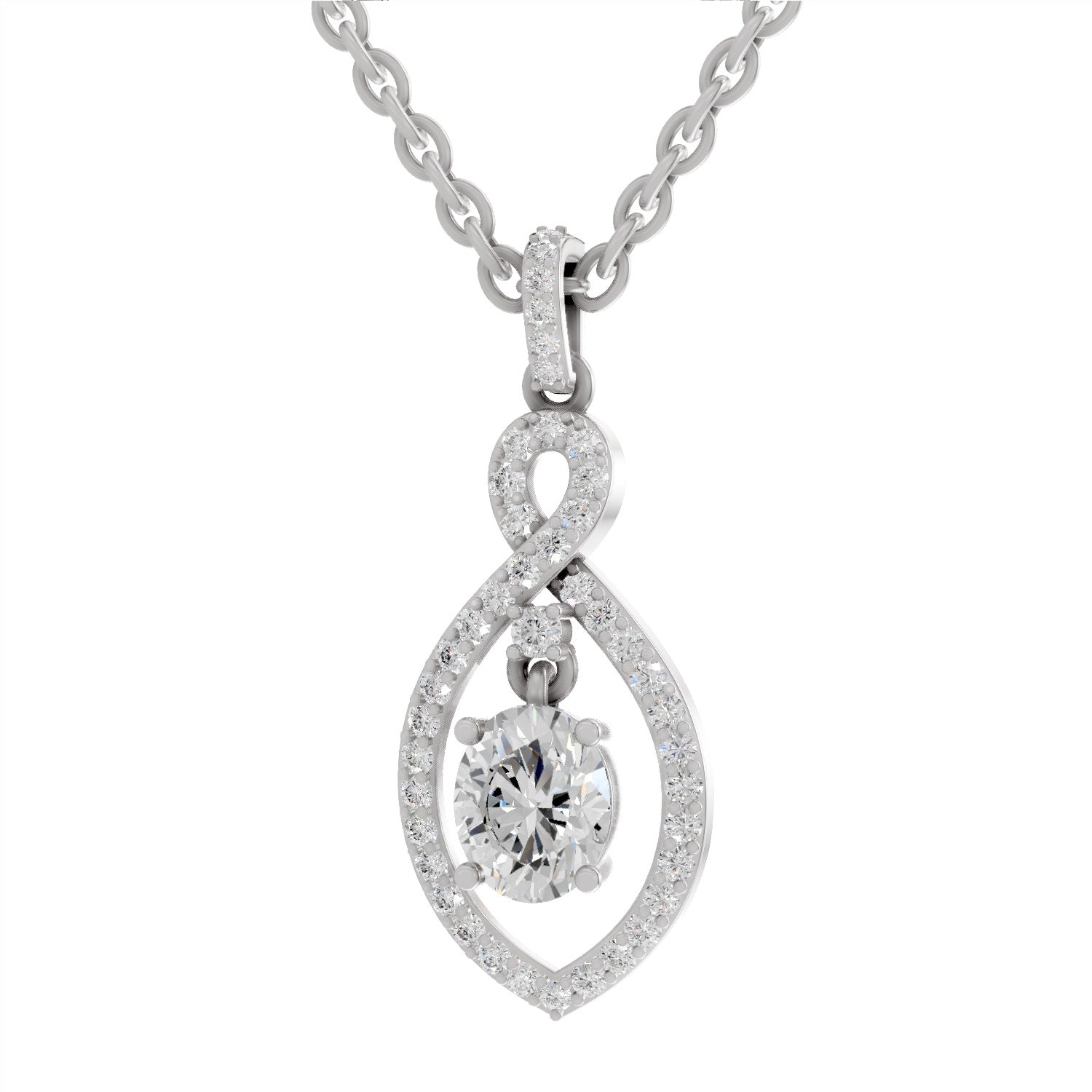 0.82 Carat Oval Infinity Halo Pendant 14K - White Gold