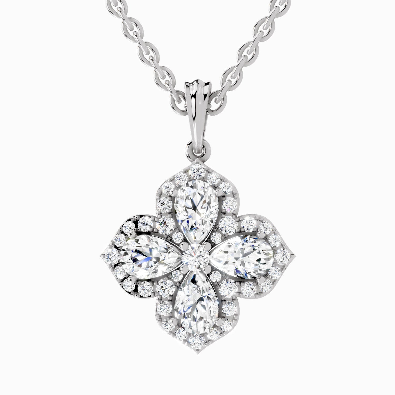 1.45 Carat Flower Shape Pendant 14K Gold - White Gold