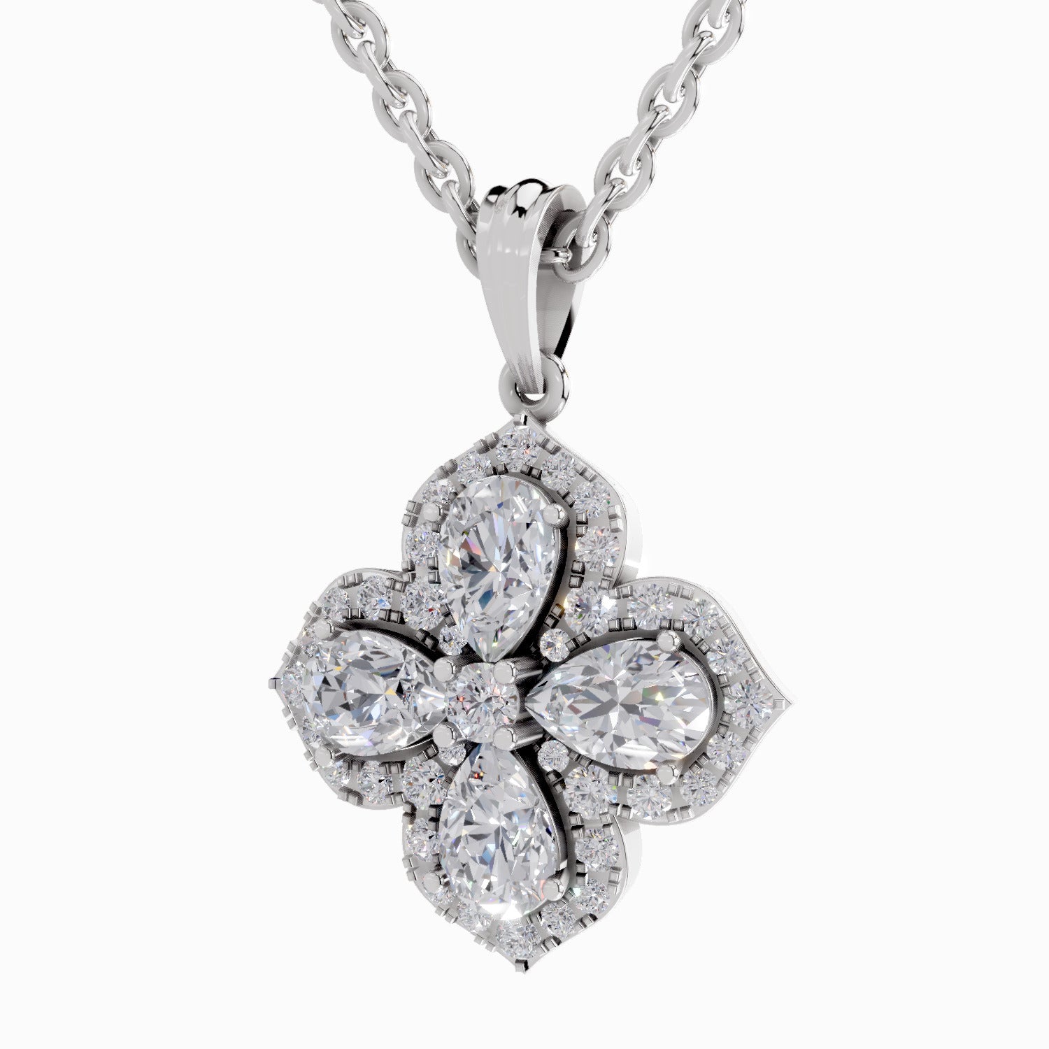 1.45 Carat Flower Shape Pendant 14K Gold - White Gold