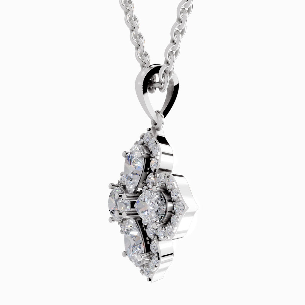 1.45 Carat Flower Shape Pendant 14K Gold - White Gold