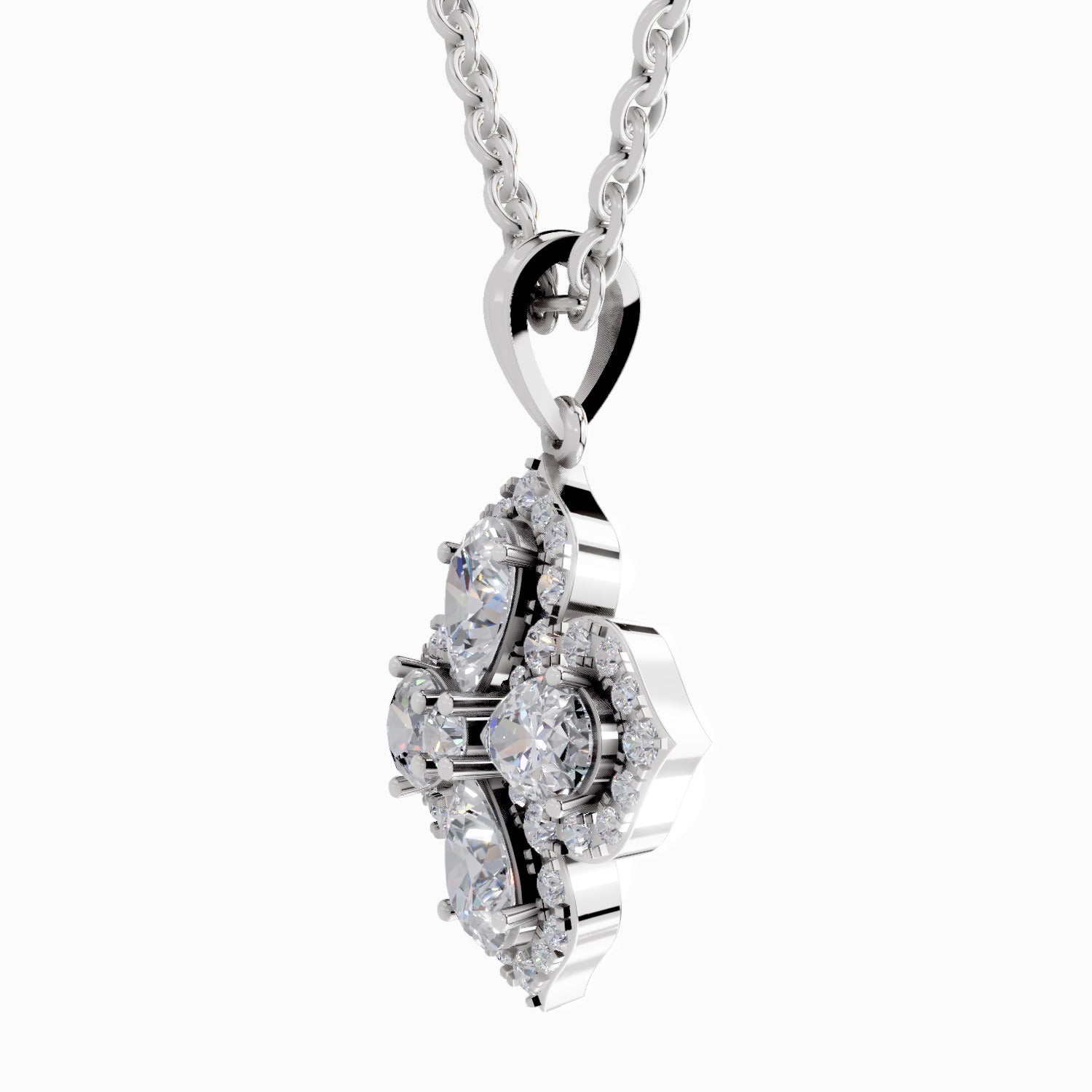 1.45 Carat Flower Shape Pendant 14K Gold - White Gold