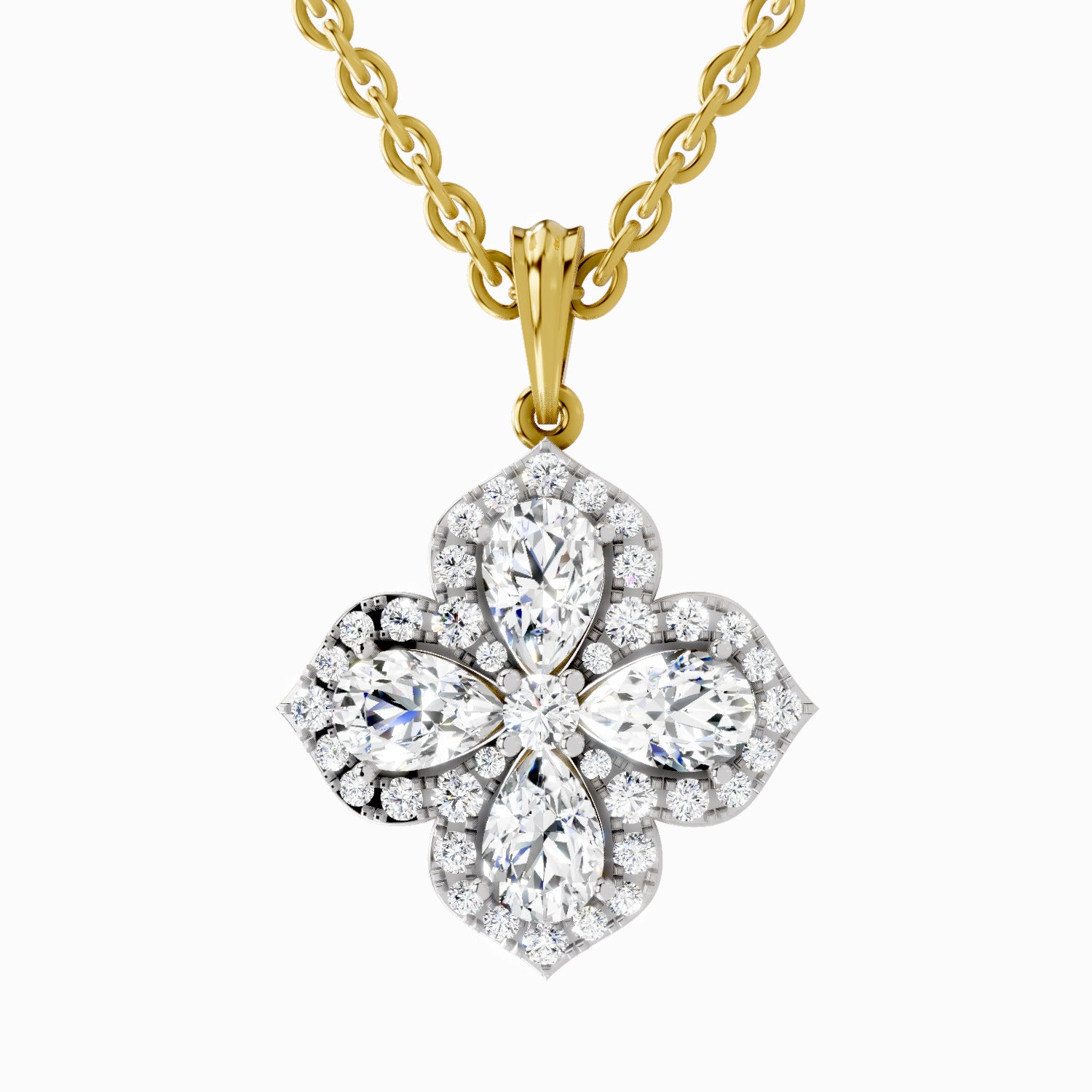 1.45 Carat Flower Shape Pendant 14K Gold