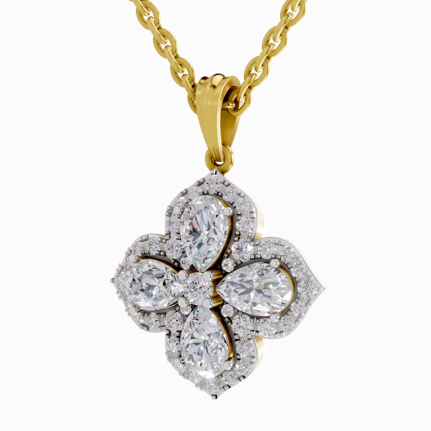 1.45 Carat Flower Shape Pendant 14K Gold