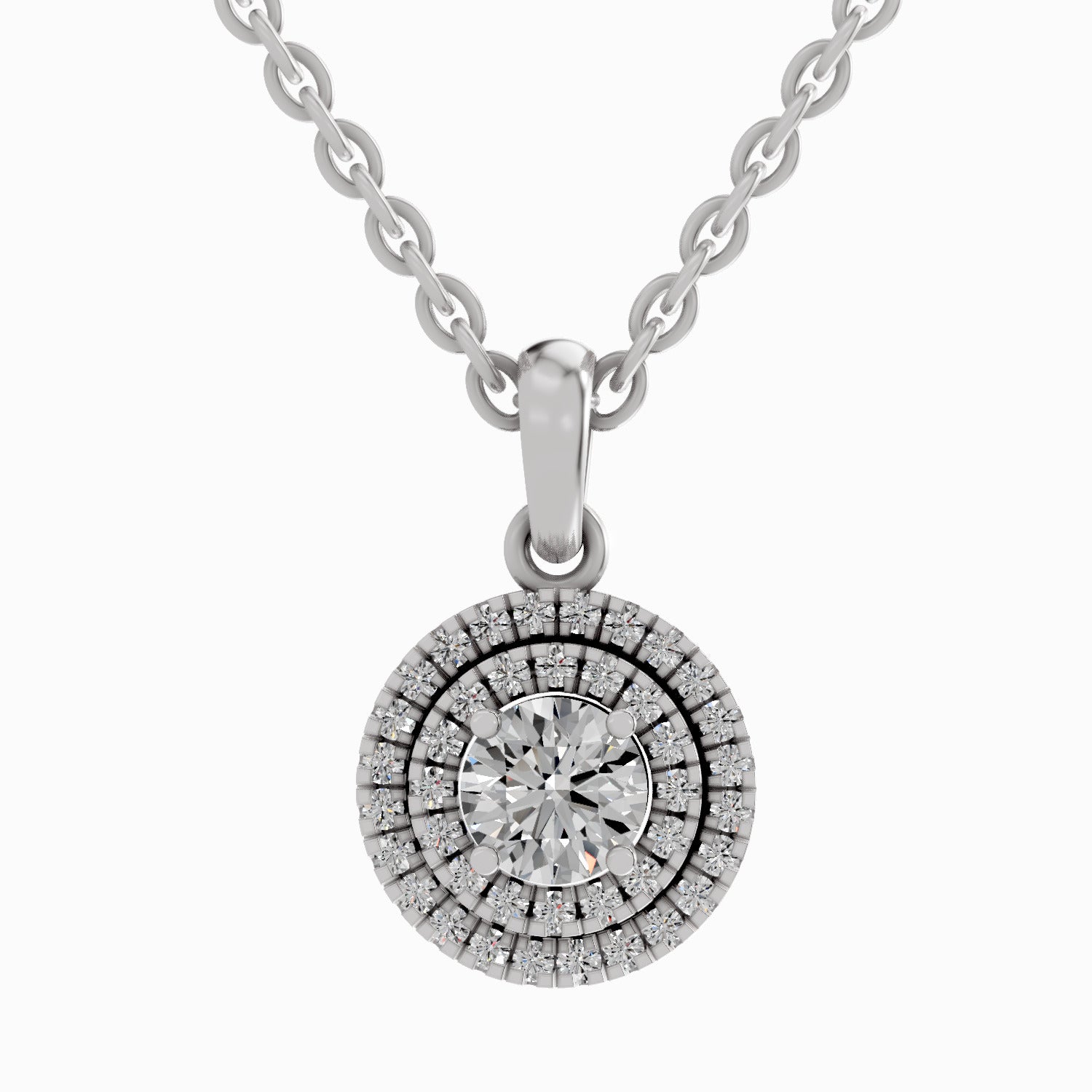 0.79 Carat Double Halo Pendant 14K - White Gold